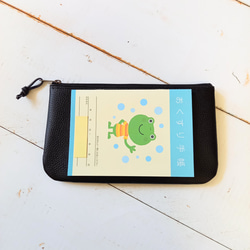 本革フラットポーチL◆再生ボタン(ターコイズ)◆いろいろ使える♪横長マルチレザーケース◇皮 10枚目の画像