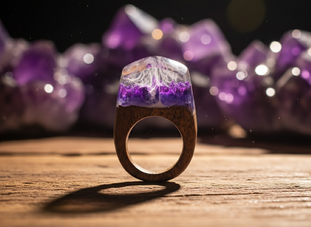 【受注生産】Amethyst World/ウォールナット　 ～ウッドレジンリング～