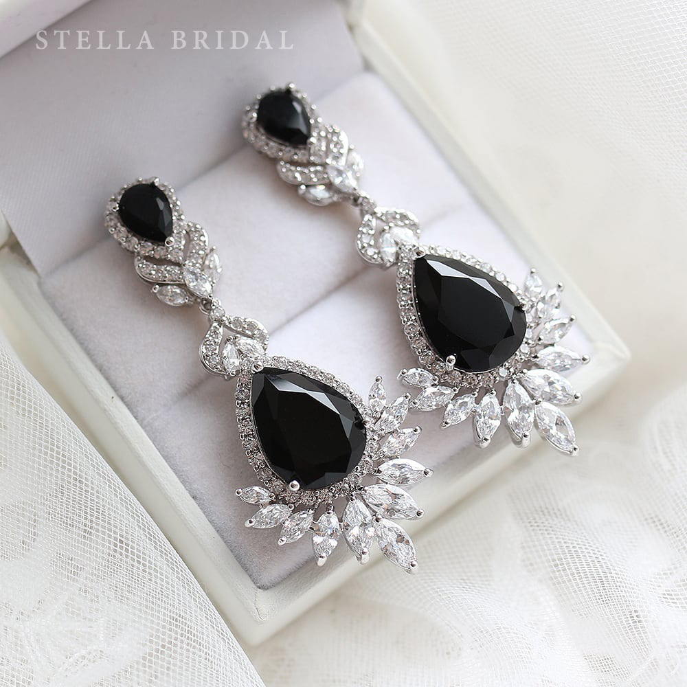 キュービックジルコニア ブライダルイヤリング＆ピアス ルミエール ブラック｜ウェディングアクセサリー