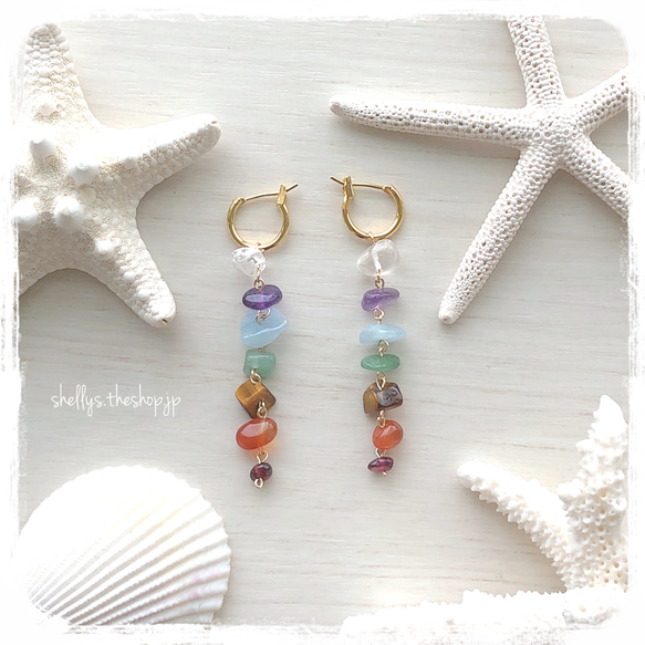 chakra ⚓︎ チャクラカラー 天然石ピアス 天然石 天然素材 自然 ハワイアンアクセサリー ハワイアンジュエリー 1枚目の画像