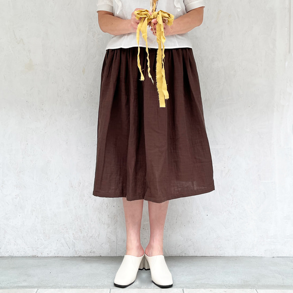 丈オーダー可 ワッシャーダブルガーゼのギャザースカート ブラウン 大きい 小さいサイズ nunono-23 1枚目の画像