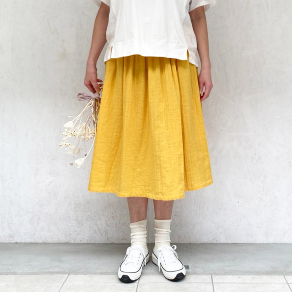 丈オーダー可 ワッシャーダブルガーゼのギャザースカート ミモザ 大きい 小さいサイズ nunono-23 2枚目の画像