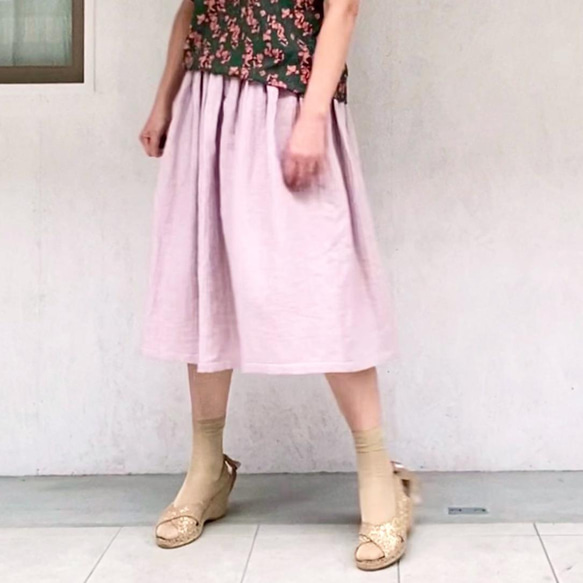 丈オーダー可 ワッシャーダブルガーゼのギャザースカート ドーンピンク 桜色 大きい 小さいサイズ nunono-23 2枚目の画像
