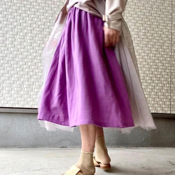 丈オーダー可 ワッシャーダブルガーゼのギャザースカート パープル 大きい 小さいサイズ nunono-23 1枚目の画像