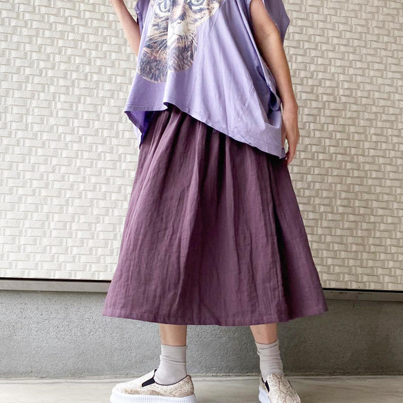 丈オーダー可 ワッシャーダブルガーゼのギャザースカート ダスティーパープル 大きい 小さいサイズ nunono-23 2枚目の画像