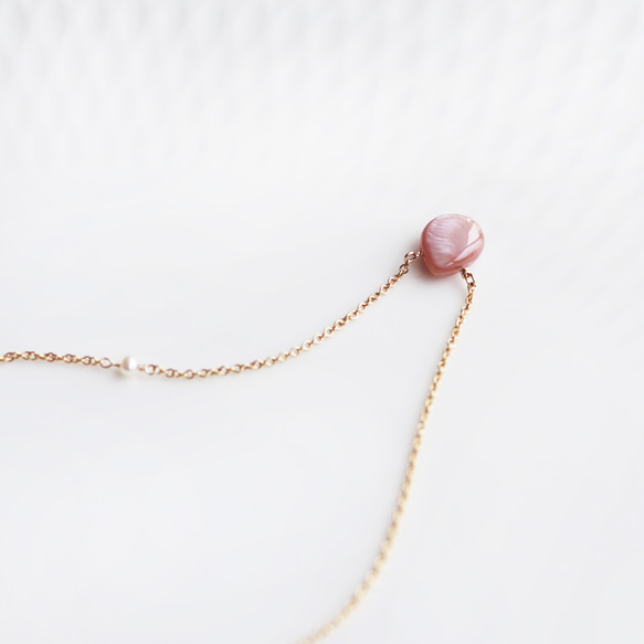 14KGF 40cm Necklace with  Pink Shell 第6張的照片