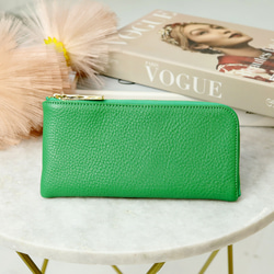 グリーン】上品かつ高級感のある薄マチ軽量で大きく使えるL字財布/L字