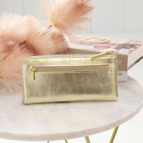 ミラーゴールド】上品かつ高級感のある薄マチ軽量で大きく使えるL字