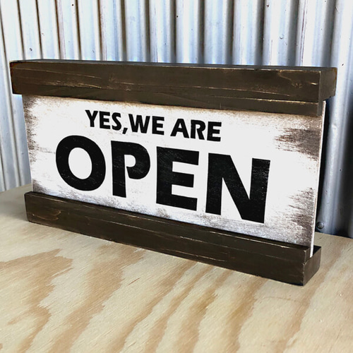 多様な 木製アンティークOPEN看板【スライド】ブラウン 表札・ネーム アンティーク雑貨