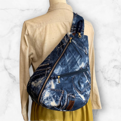 【キンザン号】しずく型ボディバッグ（小サイズ）×2(特注)デニムリメイク 627abeeee1024a50b763a9cdfca85b