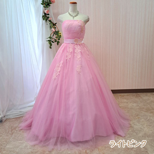 カラードレス 水色 ピンク 橙 紫 緑 7号9号11号 サッシュリボン付き