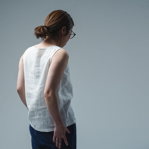 新品✦wafu ✦リネンタンクトップ   ホワイト　Ｌ wafu】雅亜麻 Linen tank top リネン タンクトップ / 白色 p004b