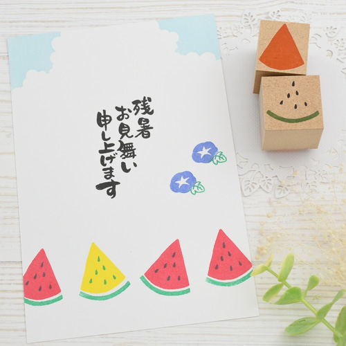 スイカのスタンプ 2色押し 夏のくだものはんこ はんこ・スタンプ