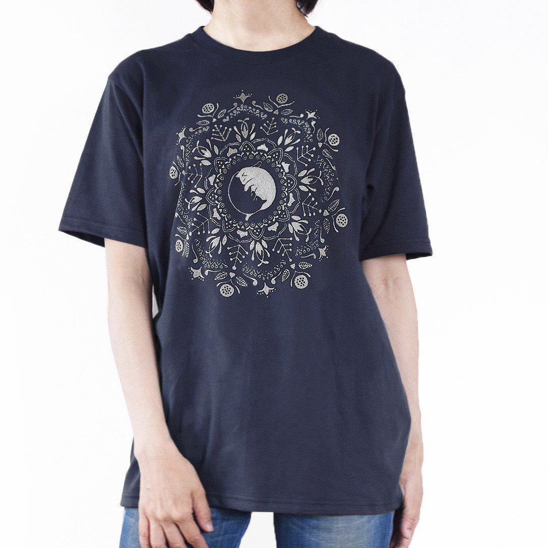 2XLも！ねこの曼荼羅Tシャツ（ネイビー） Tシャツ ちょこっと