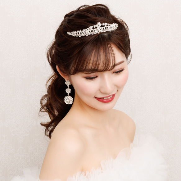 ティアラ　ウエディング　　スワロ　ビジュー　前撮り　シルバー　挙式用ティアラTLM234 9枚目の画像