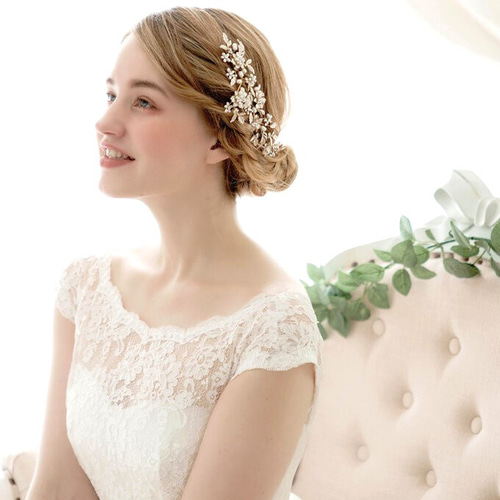 ウェディング ヘアアクセ ゴールド リーフ 花 ビジュー キラキラ ウェディング ヘアアクセ ゴールド リーフ 花 ビジュー キラキラ