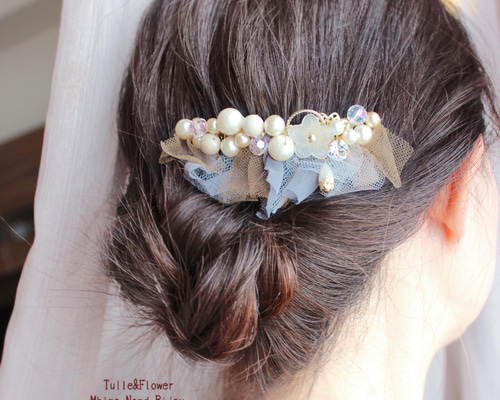 アースカラーチュールのパールフラワーヘアコーム コーム Mhiro 通販