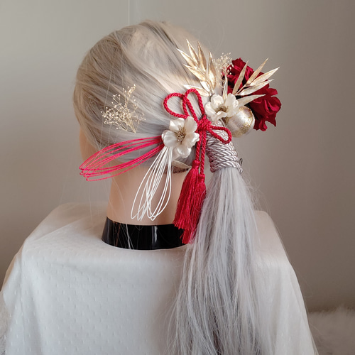 紅雪＿ 紅×白×銀の髪飾り モダン 白無垢 色打掛 和装花嫁 髪飾り 前