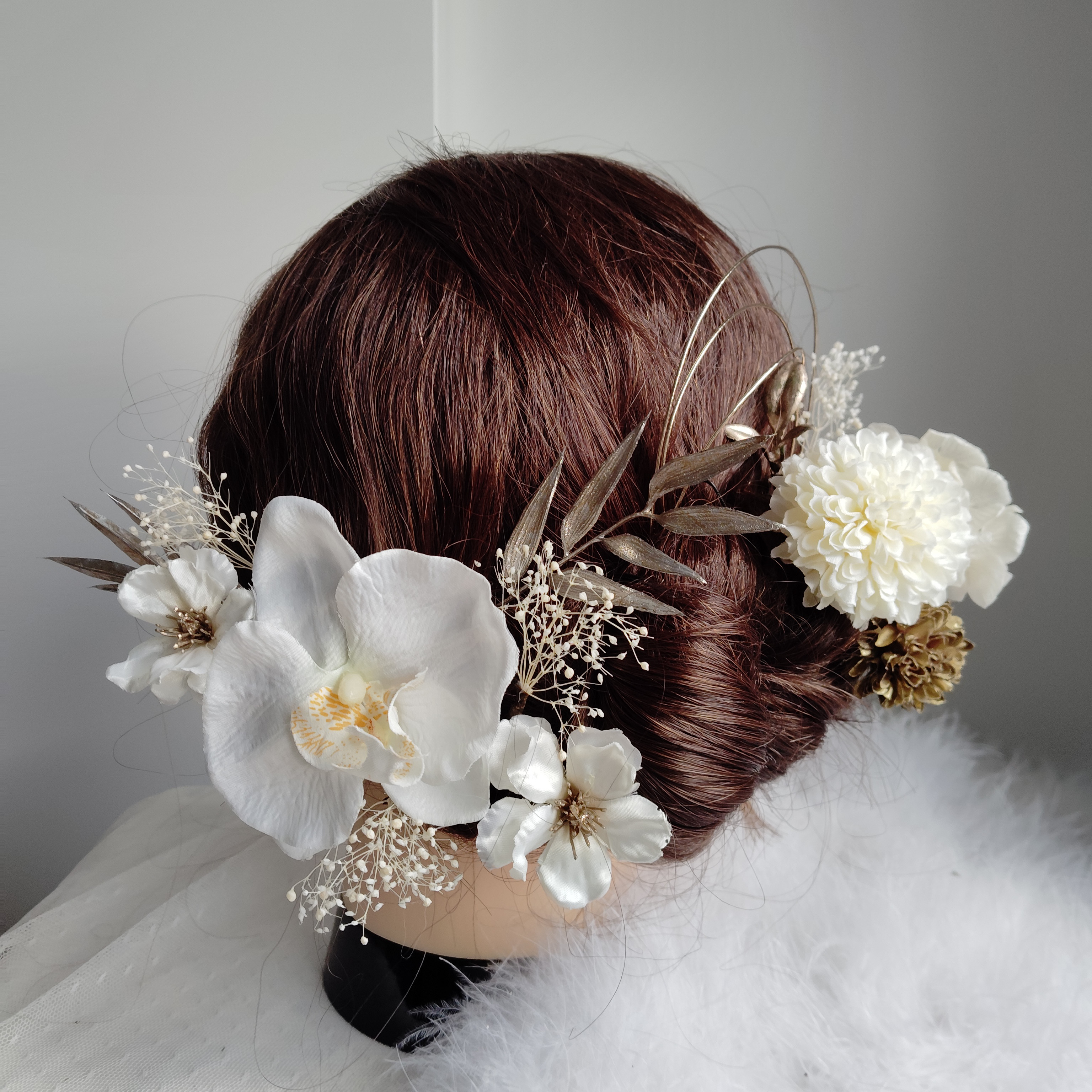 花蝶＿＿上品胡蝶蘭の髪飾り　卒業式　成人式 　結婚式　髪飾り 　白無垢　色打掛　振袖　着物　袴　和装　白金 6,743円