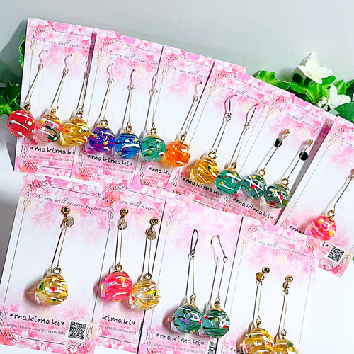 片耳販売‼️】手描き✨水風船ヨーヨーピアス、イヤリング✨夏