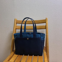 “Box Tote”小號“礦物藍 x Navy (Navy Blue) x Mustard ”倉敷帆布 No.8 [定做] 第2張的照片