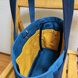 “Box Tote”小號“礦物藍 x Navy (Navy Blue) x Mustard ”倉敷帆布 No.8 [定做] 第6張的照片