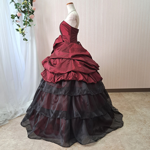 カラードレス 赤 黒 ワインレッド 大きいリボン付き 演奏会 結婚 カラードレス 赤 黒 ワインレッド 大きいリボン付き 演奏会 結婚