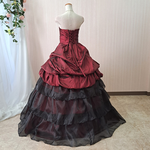 カラードレス 赤 黒 ワインレッド 大きいリボン付き 演奏会 結婚 カラードレス 赤 黒 ワインレッド 大きいリボン付き 演奏会 結婚