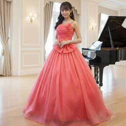 カラードレス ピンク 7号9号 演奏会ドレス 舞台衣装 大きめリボン 肩