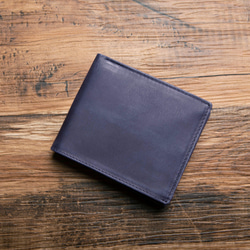 二つ折り財布 ハーフウォレット コンパクト 本革 薄い 手のひらサイズ スリム ギフト 名入れ ネイビー HAW018 1枚目の画像