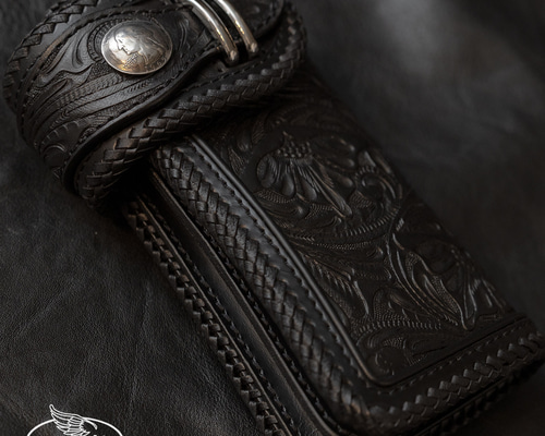 カービングウォレット/サドルレザー/ヌメ革/ライダースウォレット