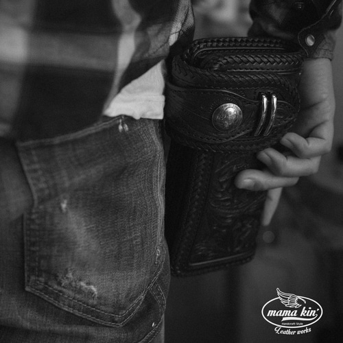 カービングウォレット/サドルレザー/ヌメ革/ライダースウォレット