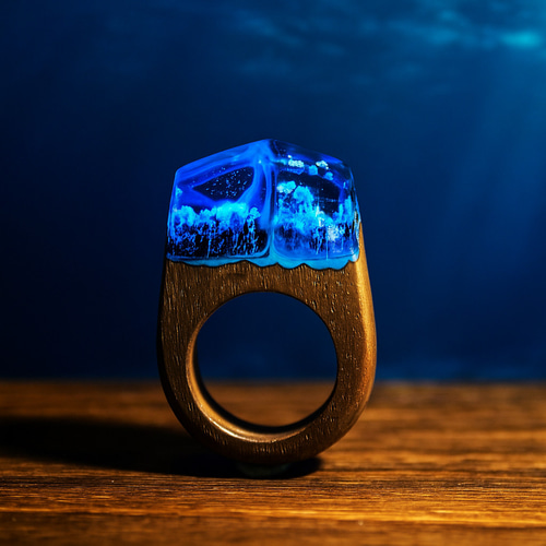 受注生産】Deep Ocean/ウォールナット ～ウッドレジンリング～ 指輪