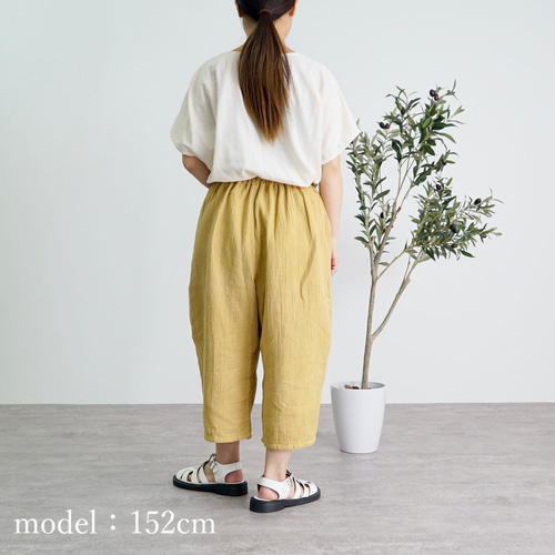Uzuiro ウズイロ　黒　七分丈ガーゼバルーンパンツ知多木綿格子柄ガーゼ 七分丈バルーンパンツ/インディゴブルー/知多木綿 格子柄ガーゼ