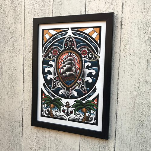 尾九 幸運イラスト 海の守り神 A4サイズ フレーム付き イラスト