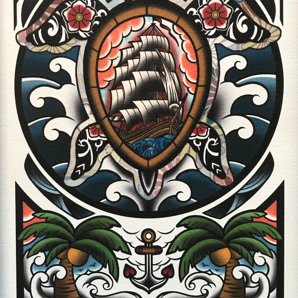 尾九 幸運イラスト 海の守り神 A4サイズ フレーム付き 5枚目の画像