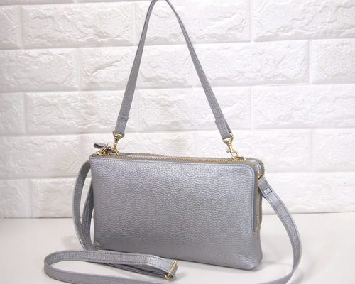 即購入歓迎！！　めっちゃポケットツインポシェットショルダー　ハンドメイド ☆ハンドメイド☆本革☆お財布ポシェット☆ダブルファスナー☆ハンドル