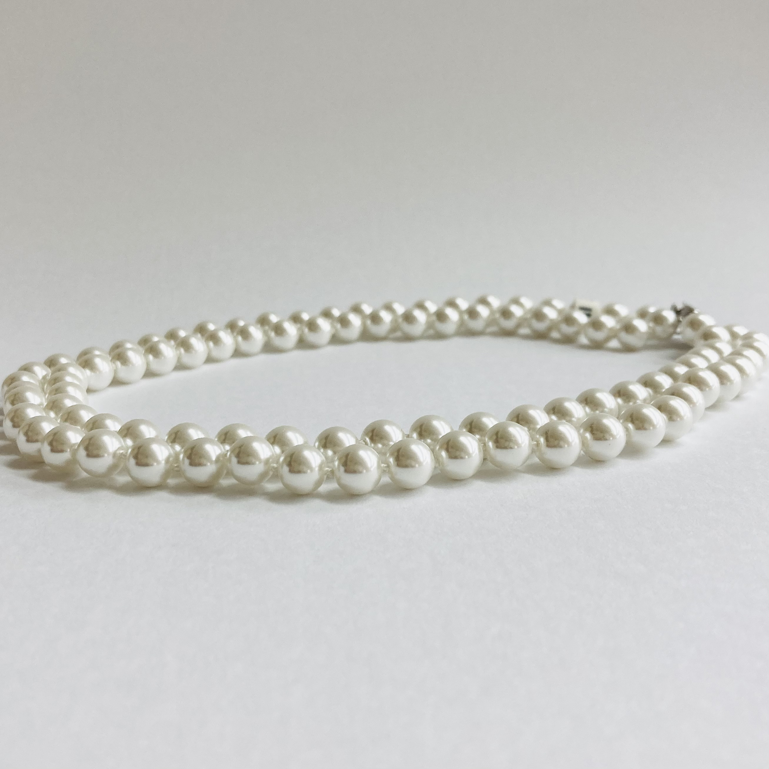 ガラスパールオールノット2連ネックレス/8mm約40/42.5cm/ホワイト/R/made in japan