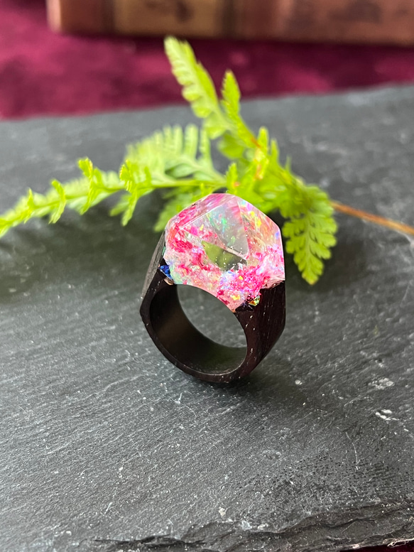魔法の指輪【虹桜】ウッド＆レジン 1枚目の画像