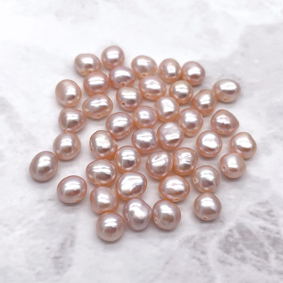 小粒 半連20cm 淡水パール バロック 4~5mm ボタン ピンクオレンジ系 真珠 素材 パーツ ビーズ 2枚目の画像