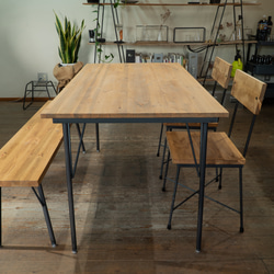 【送料無料】【セット割引】PINE DINING TABLE SET(テーブル1200、木材椅子2脚、ベンチ1200) 1枚目の画像