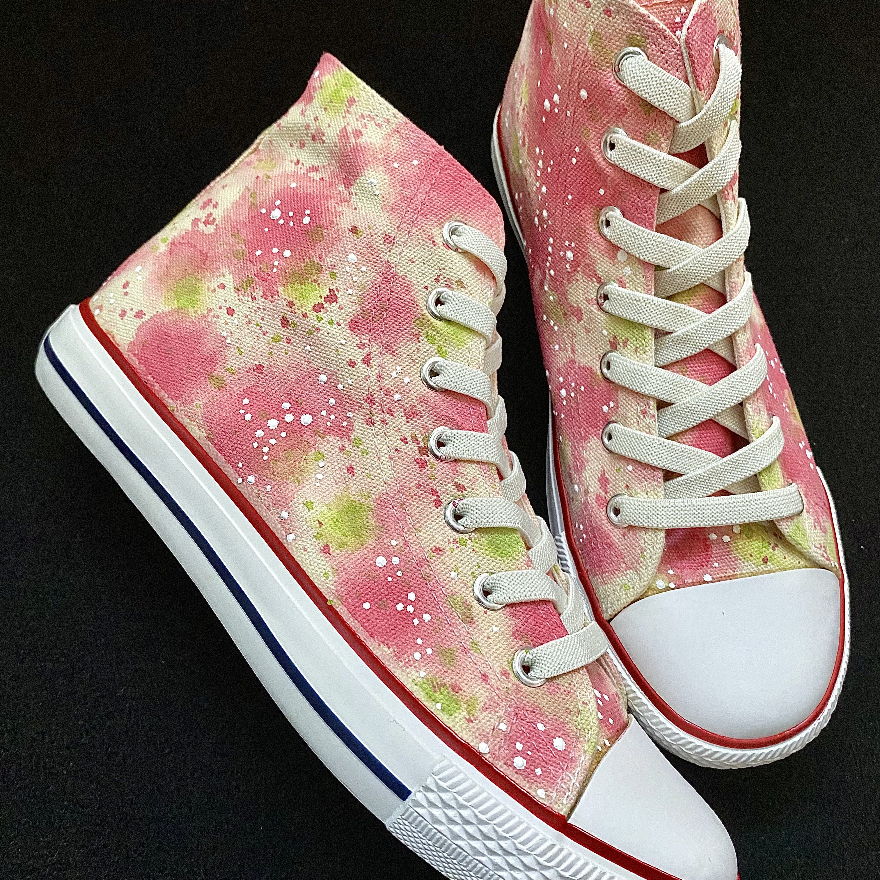 花畑風  〈彩〉ピンク ハイカットスニーカー【受注制作】