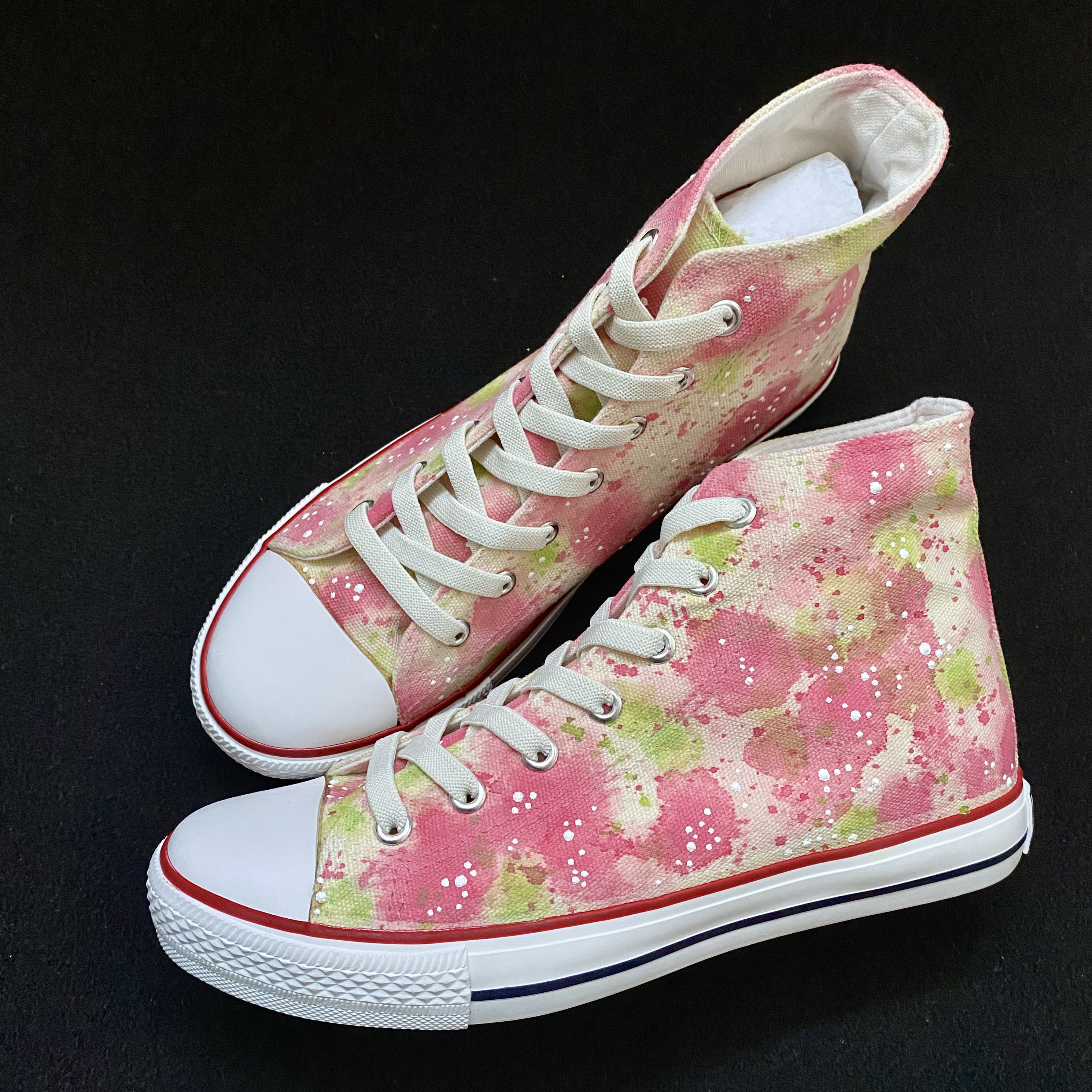花畑風  〈彩〉ピンク ハイカットスニーカー【受注制作】