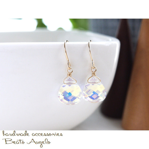 K14GF スワロフスキー 6012のピアス(p-001)クリスタルAB 一粒 マロン