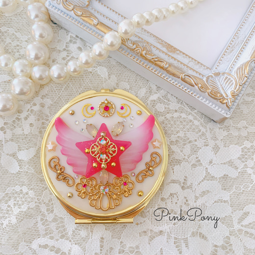 ◆001　魔法少女　変身　コンパクト　ミラー　ハンドメイド　作家様　限定出品 ◇001 魔法少女 変身 コンパクト ミラー ハンドメイド 作家様