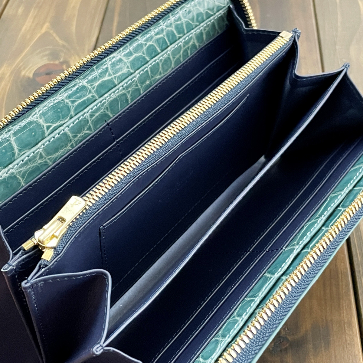 クロコダイル ロングウォレット ブルージーン 財布 小銭入れ 本革 デリカド