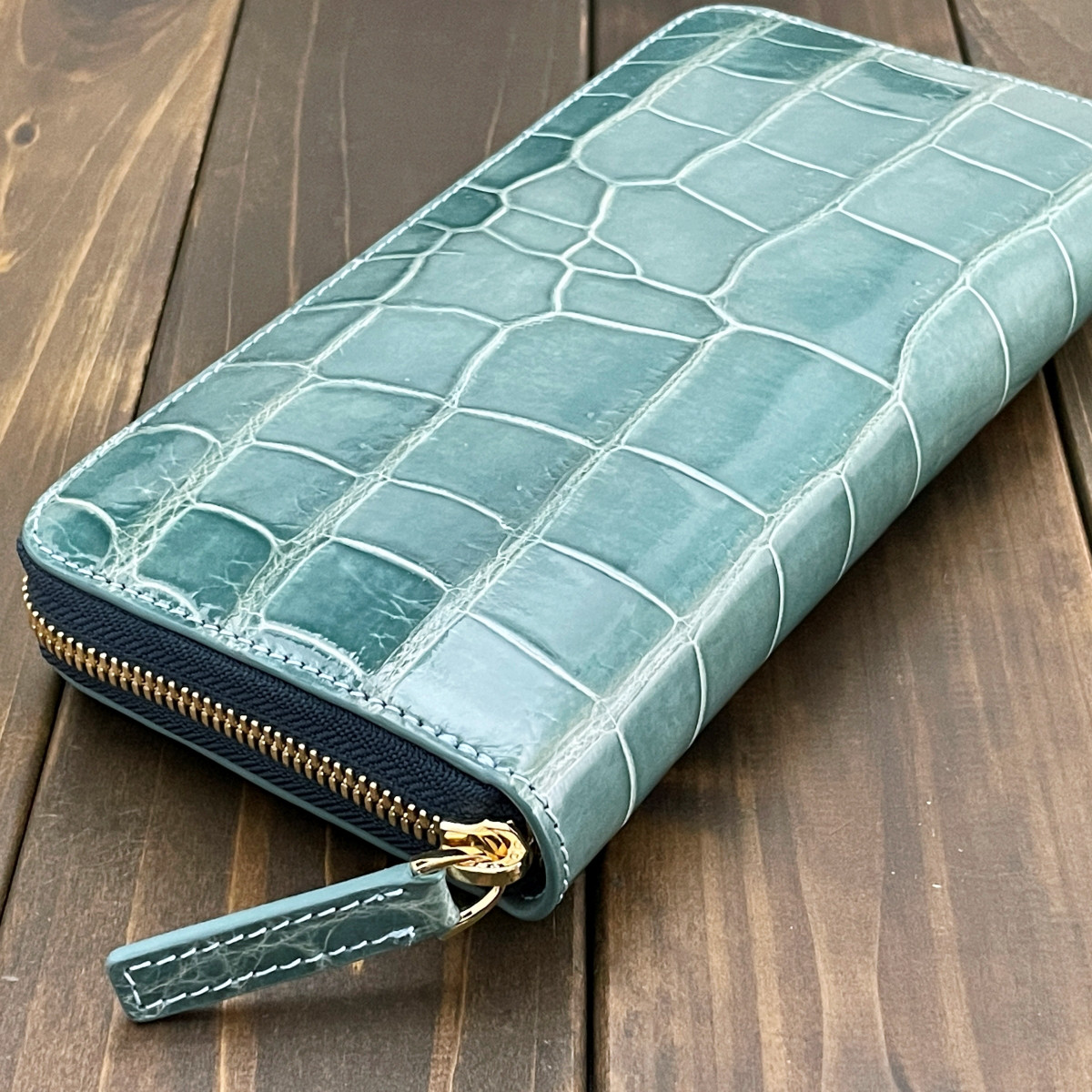 クロコダイル ロングウォレット ブルージーン 財布 小銭入れ 本革 デリカド