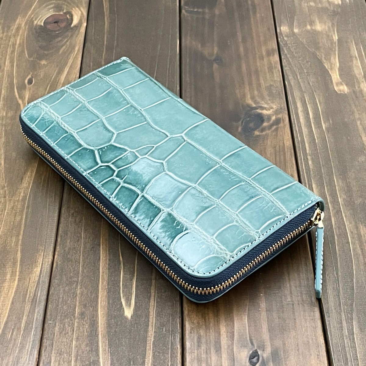 クロコダイル ロングウォレット ブルージーン 財布 小銭入れ 本革 デリカド