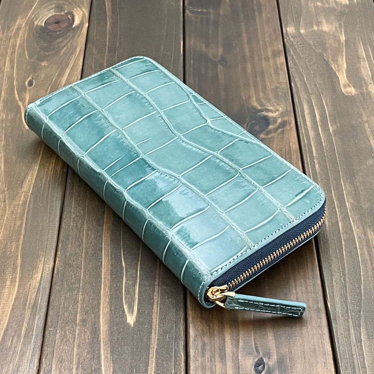 クロコダイル ロングウォレット ブルージーン 財布 小銭入れ 本革 デリカド