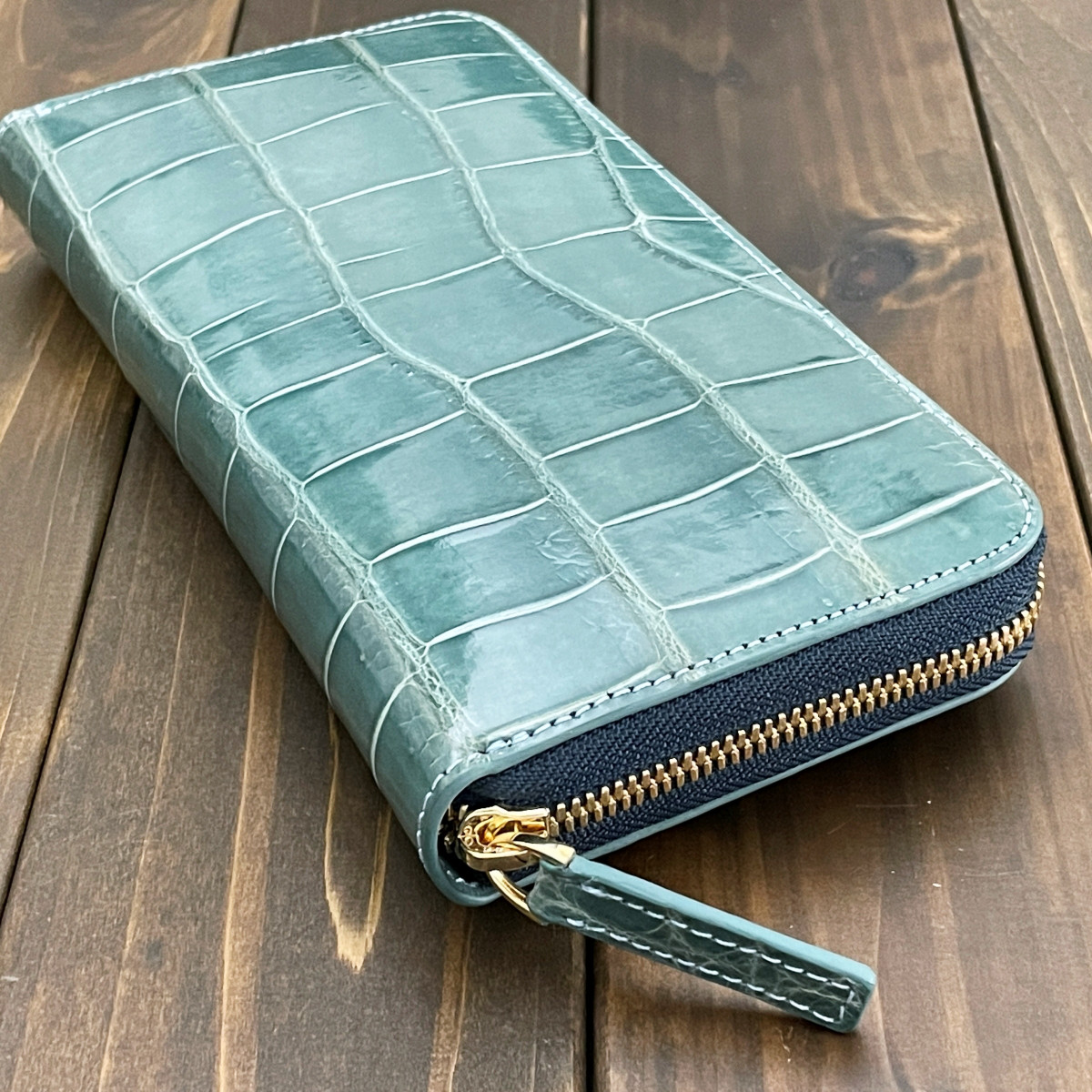 クロコダイル ロングウォレット ブルージーン 財布 小銭入れ 本革 デリカド
